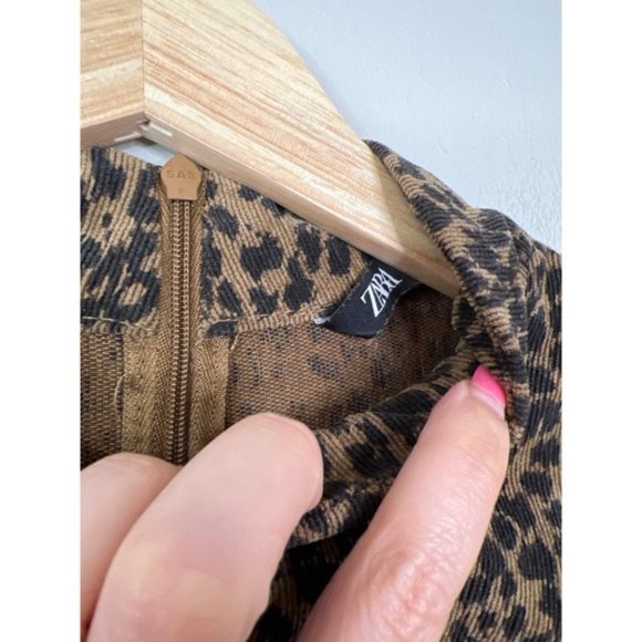 NEW Zara Leopard Animal Cheetah Print Corduroy Mock Neck Mini Dress - Picture 4 of 8